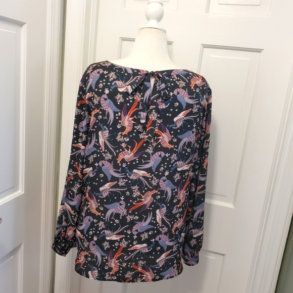 LOFT Colorful Peacock Print Blouse Size XL, Business Casual - Picture 4 of 11
